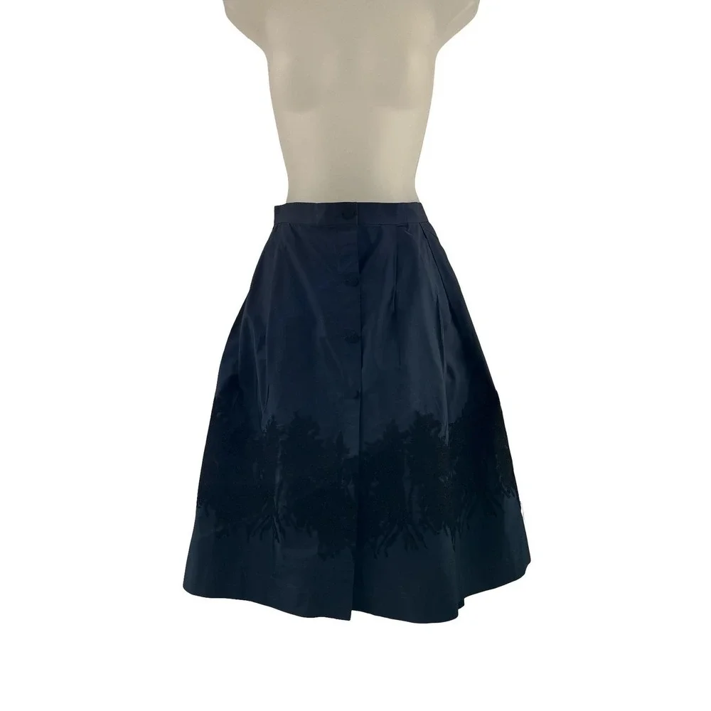 Sara Roka Skirt Womens 42 Navy Black‎ Enny Embroidered Midi Made Italy Pockets